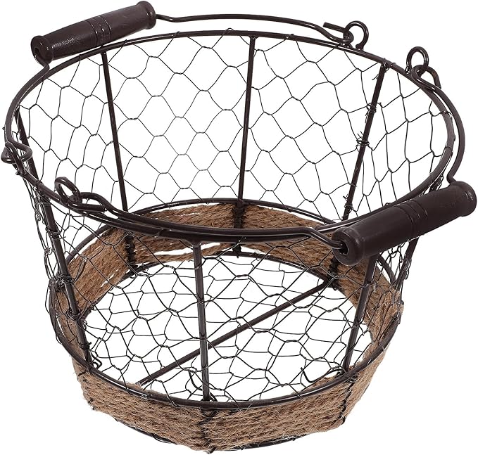 Iron Wire Basket with Handle Small round Metal Storage Basket Multifunctional Wire Sundry Organizer for Home Kitchen Fruit and Vegetable Storage