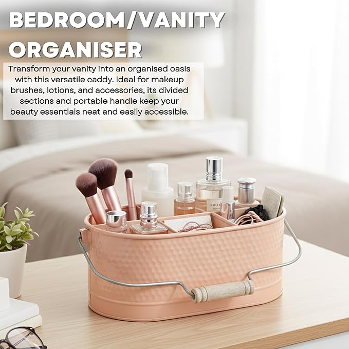 Alpha Living Home Metal Utensil Caddy - 4 Compartment Silverware, Flatware, Cutlery Holder with Handle - Kitchen Organizer for Countertop, Buffet, Picnic, BBQ, Farmhouse(Peach)