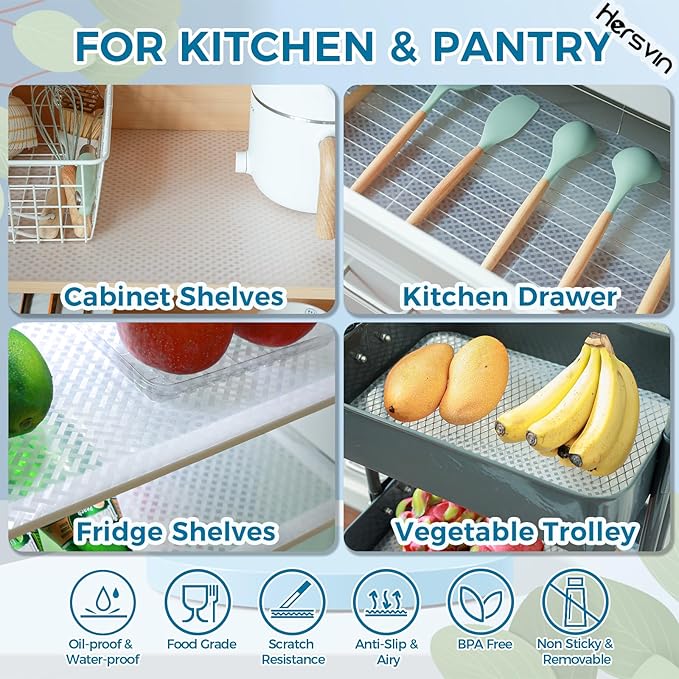 Hersvin Shelf Liners 14 in x 20 ft EVA Drawer Mats, Non-Adhesive Cupboard Protector, Kitchen Cabinet Lining Fridge Liner (Clear Crossed Stripe, 35.6x610cm)