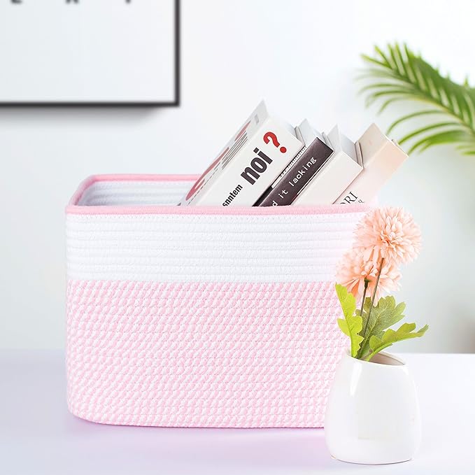 MINTWOOD Design 3-Pack Storage Baskets for Shelves, Decorative Baskets for Organizing, Woven Baskets for Storage, Book Basket, Cube Organizer, Cube Storage Bin Box, Closet Organizers, Light Pink