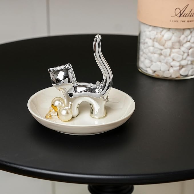 Cat Ring Holder Ceramic Ring Dish, Jewelry Holder Dish Trinket Tray For Rings Earrings Trinkets Organizer, Funny Themed Gifts for Cat Mom, Lovers, Birthday Gifts for Women