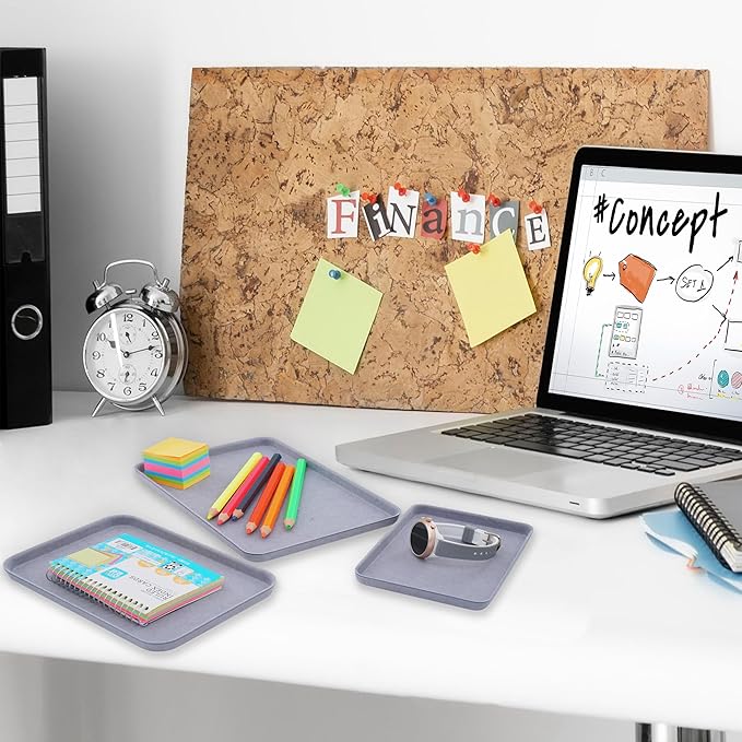 Welaxy Desk Drawer Tray DND dice Games Holder EDC Catchall nightstand multitray Entryway Bedside Caddy Counter Organize for Keys Jewelry Watches Sorting 3-Piece (Glacier Gray)