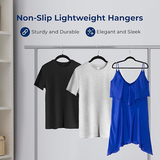 SereneLife 10 Pack Velvet Hangers – Non-Slip Clothes Hangers with Heavy Duty Design, Slim Space-Saving Coat Hangers with 360° Swivel Hook, Strong Lightweight Closet Organizer Set for Clothes (Black)