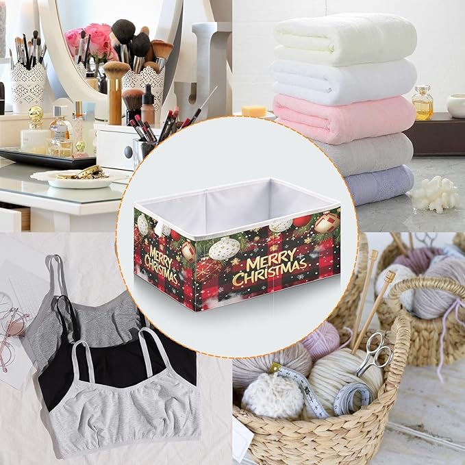 Bolaz Checked Christmas Background Closet Organizers Storage Cubes Storage Bins Shelf Baskets Containers for Home Room Office,Square