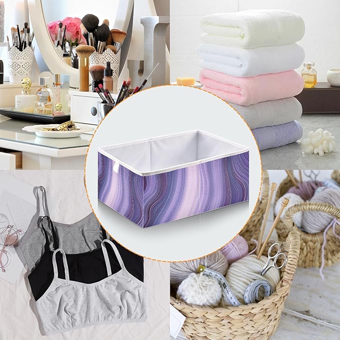 Blueangle Purple Marble Rectangle Storage Bin, 15.8 x 10.6 x 7 in, Large Collapsible Organizer Storage Basket for Home Décor