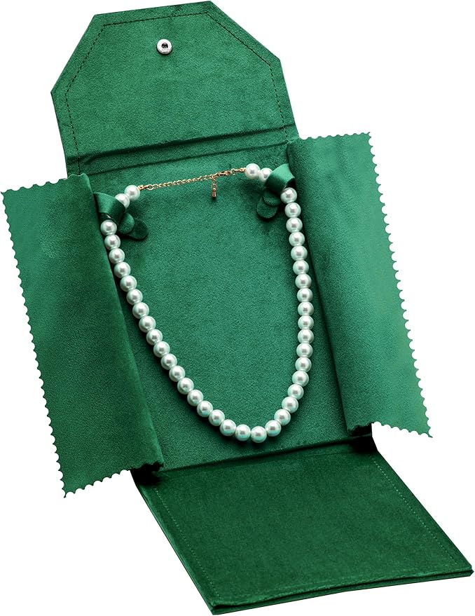 Velvet Necklace Jewelry Travel Folder Storage Display Case (Green)
