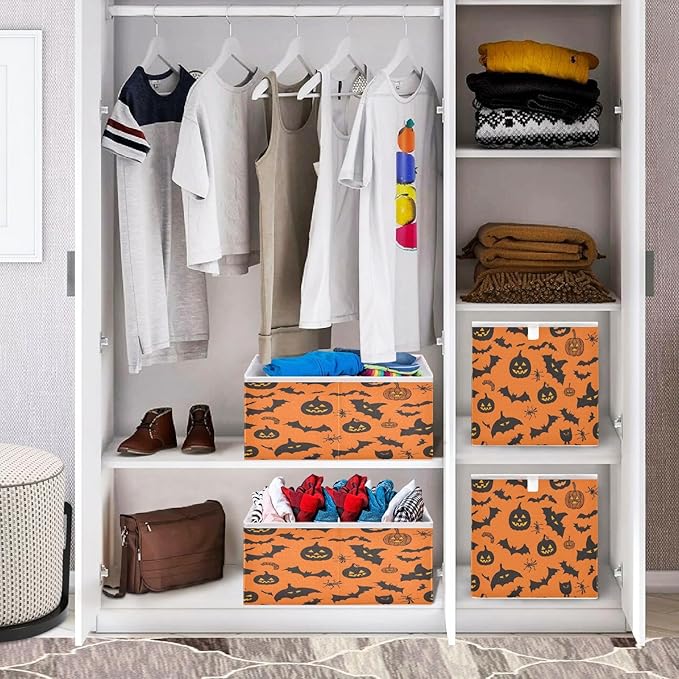 Bolaz Pumpkin Bats Closet Organizers Storage Cubes Storage Bins Shelf Baskets Containers for Home Room Office,Rectangle