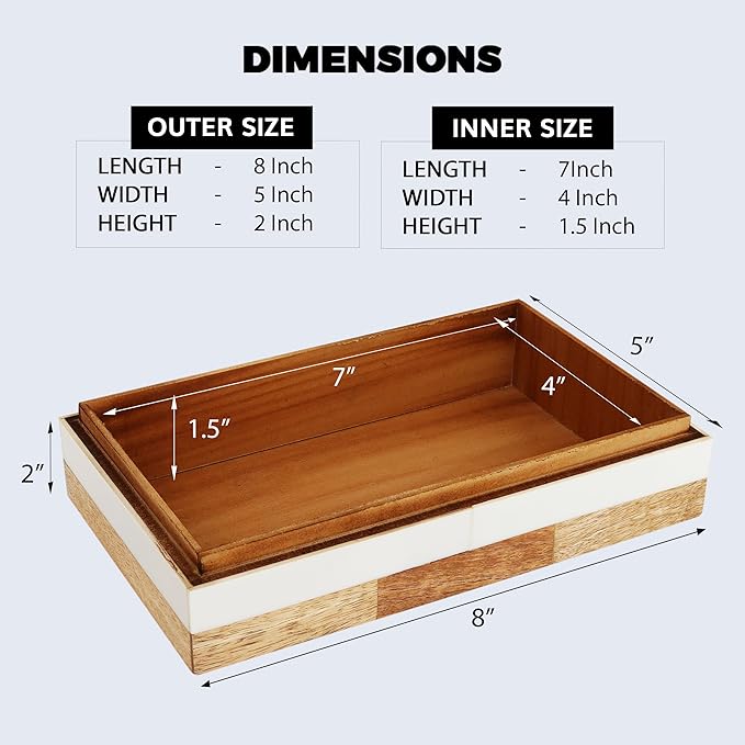 Handicrafts Home White Decorative Storage Box with Lid Wood Remote Control Box Coffee Table Storage Box Remote Holder for Living Room Decor â Resin Inlay Patisserie Delight Collection- 8x5x2