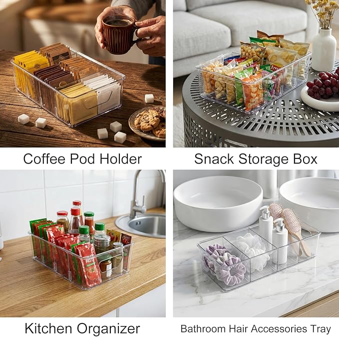 2 Pcs Seasoning Packet Organizer, Seasoning Organizer for Cabinet, Ood Storage Organizer Box with Detachable Dividers Snacks Spice Packets organizer for Kitchen (XL)