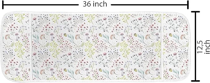 Ambesonne Colorful Microwave Oven Cover, Pastel Toned Watercolor Arrangement with Mushrooms and Wildflowers Dotted Design, Water Resistant Organizer with Pockets for Kitchen, 36" x 12", Green Pink