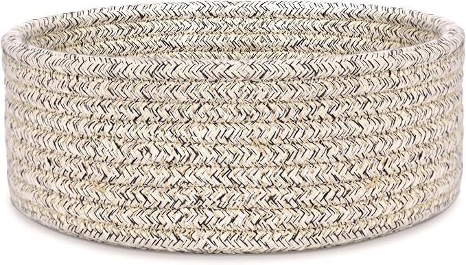 ABenkle Small Woven Basket, Empty Tiny Shallow Storage Basket, Mini Cotton Rope Baskets, Round Decorative Hamper, Basket Storage Bins for Toys, Spa, Socks, Nursery, Living Room- Mixed Brown