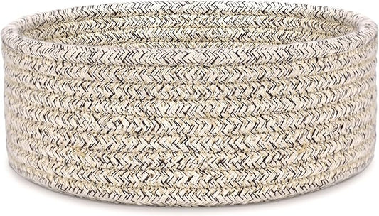 ABenkle Small Woven Basket, Empty Tiny Shallow Storage Basket, Mini Cotton Rope Baskets, Round Decorative Hamper, Basket Storage Bins for Toys, Spa, Socks, Nursery, Living Room- Mixed Brown