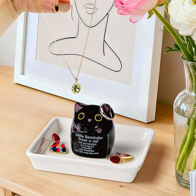 PUDDING CABIN Cat Gifts for Women Ring Holder Stay Pawsitive Motivational Gifts for Women Mom Friend Sister, Birthday Mothers Day Gifts for Cat Mom, Inspirational Gifts for Black Cats Lovers