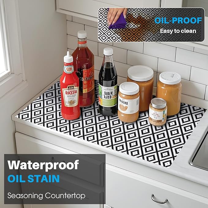 Coavas Extra Grip Thickened Shelf and Drawer Liner - Non-Adhesive Non-Slip Waterproof Mats for Kitchen Cabinets, Drawers, Shelves, Dresser & Cupboard, Easy Cut DIY (Black Rhombic, 24IN x 20FT)