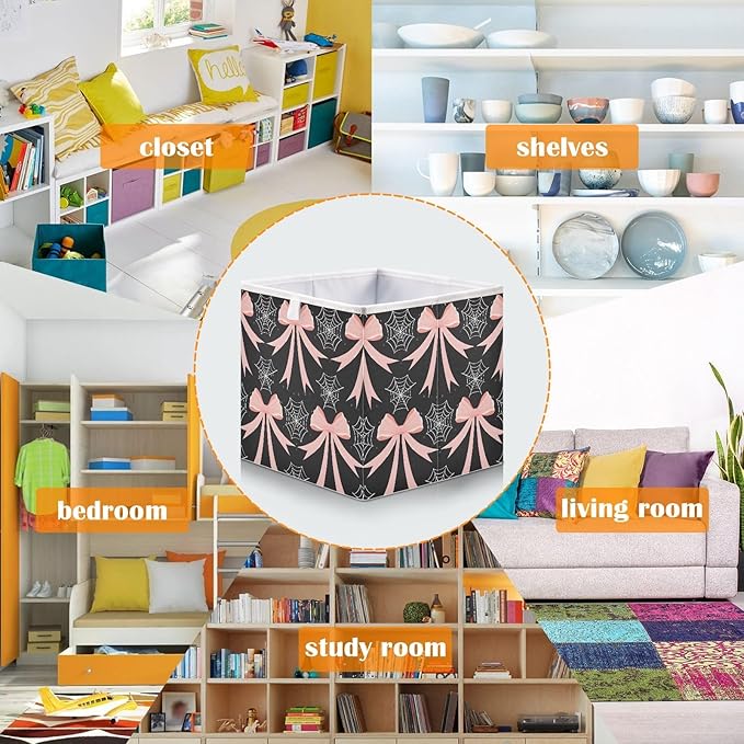 Bolaz Web Bow Pattern Closet Organizers Storage Cubes Storage Bins Shelf Baskets Containers for Home Room Office,Square