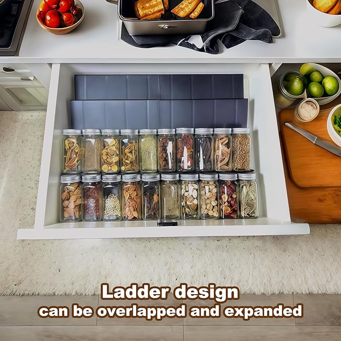 Spice Drawer Organizer, 8 Pack Drawer Seasoning Organizer, Expandable From 9'' to 18'' Kitchen Spice Rack Organizers and Storage for Drawer (Jars not included),Black