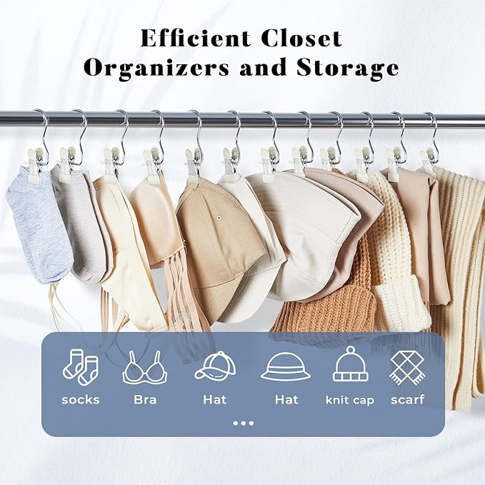HOUSE DAY Legging and Yoga Pants Hangers with Clips 20 Pack, Closet Organizer Clips, Space Saving Hanging Clips for Hat, Bag, and Home Storage - Ivory
