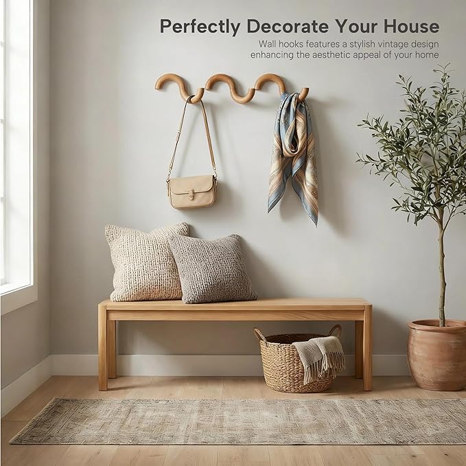 3Pack Coat Hooks Wall Mount for Hanging,Rotatable Wooden Wall Hooks Modern Hat Rack Key Holder Entryway Organizer Clothes Hanger Home Decor for Bedroom Kitchen Hallway Bathroom