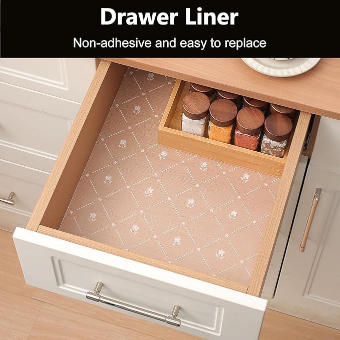 INNOLITES Kitchen Cabinet Shelf Liner, Non-Adhesive Refrigerator & Drawer Liner, Waterproof EVA with Floral, Easy to Clean & BPA-Free (White Daisy, 11.8" x 360")