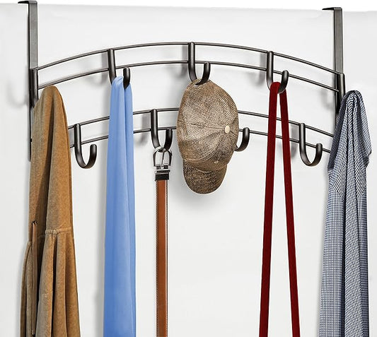 LYNK Professional® Home™ Over The Door Hooks - 9 Hook Over The Door Hanger - Over Door Coat Rack - Hanging Towels or Clothes - Bathroom, Bedroom or Laundry Room - Lifetime Ltd. Warranty – Bronze