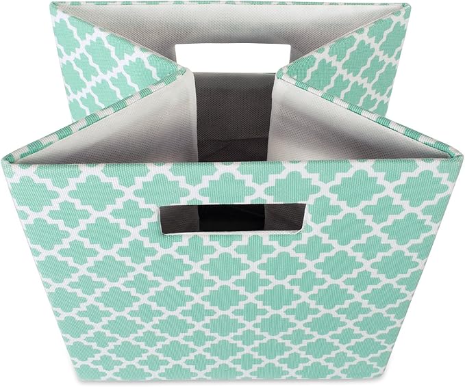 DII Hard Sided Collapsible Fabric Storage Container for Nursery, Offices, & Home Organization, (13x13x13) - Lattice Aqua