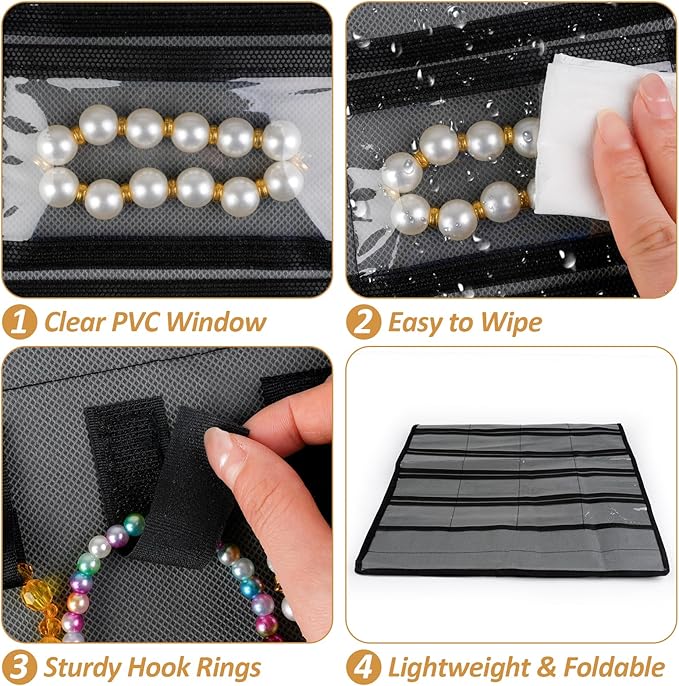 Hanging Jewelry Organizers and Storage, Double-Sided Jewelry Necklace Holder for Jewelries, Earrings, Accessories, Rings on Closet, Door, Wall (1,Gray)