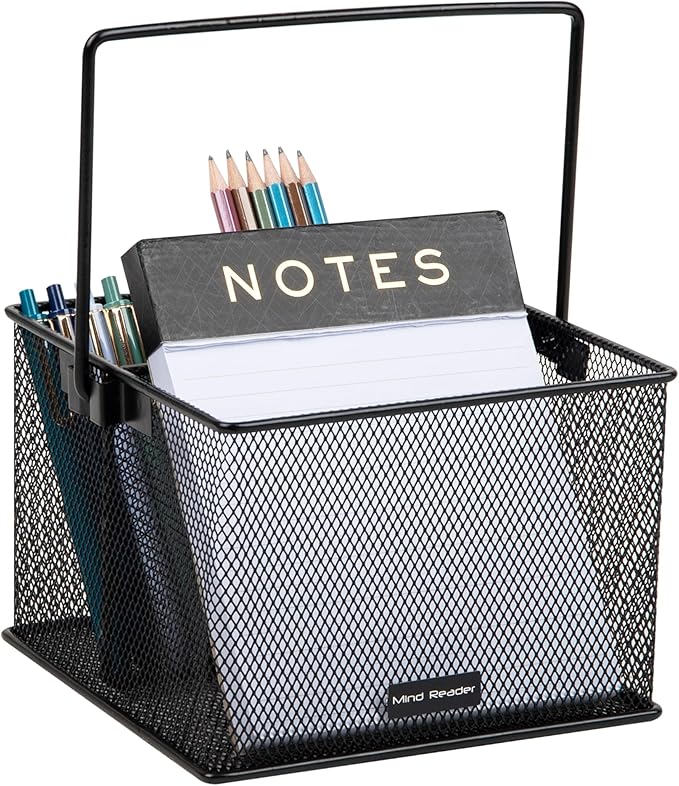 Mind Reader Utensil Holder, Silverware and Napkin Caddy, Outdoor Utensil Organizer, Metal Mesh, 7"L x 7"W x 5"H, Set of 2, Black
