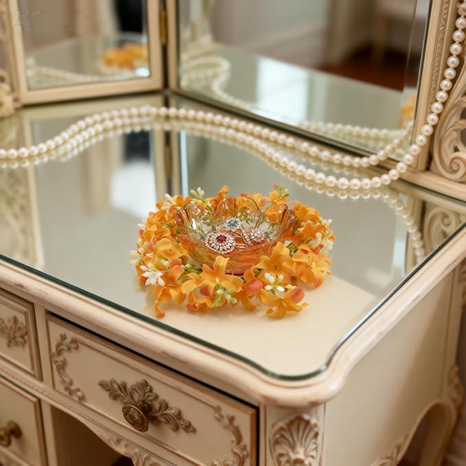 Mini Flower Ring Plate Jewelry Storage Tray Ring Holder for Dressing Table, Bedside Table, Room Bathroom Decoration, Cute Valentine's Day Christmas Birthday Gift for Women (orange flower)