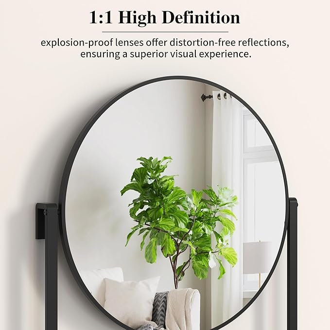 WONSTART Modern Black Round Wall Mirror with Shelf and Hooks, 29.5" x 21.7" Large Bathroom Mirror with 10° Adjustable Tilt for Entryway, Living Room, Hallway, Bedroom