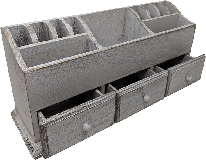 Gianna's Home Rustic Farmhouse Desk 3 Drawer Wooden Vanity Makeup Beauty Jewelry Storage Organizer (Rustic White)