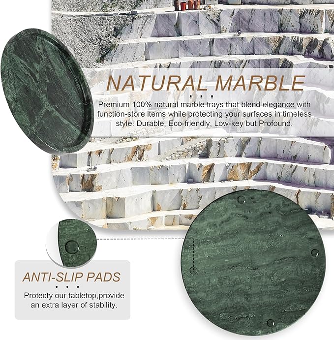 Natural Marble Tray, Round Green Tray for Bedroom/Bathroom/Kitchen/Vanity Countertop, Jewelry Tray for Rings Earrings Necklace Bracelet Watch, Room Decor Aesthetic