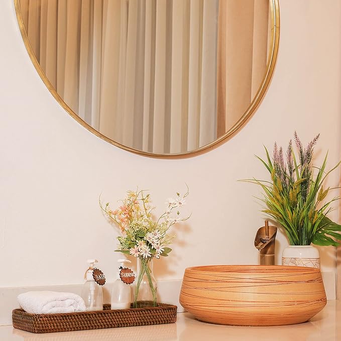 Rattan Toilet Tank Basket Guest Towel Holder for Serving Organizing Bread Shelves 17'' x 6'' x 2'' Bathroom Counter and Storage Decorative Wicker Tray (17 x 6 x 2 inches, Dark Brown)