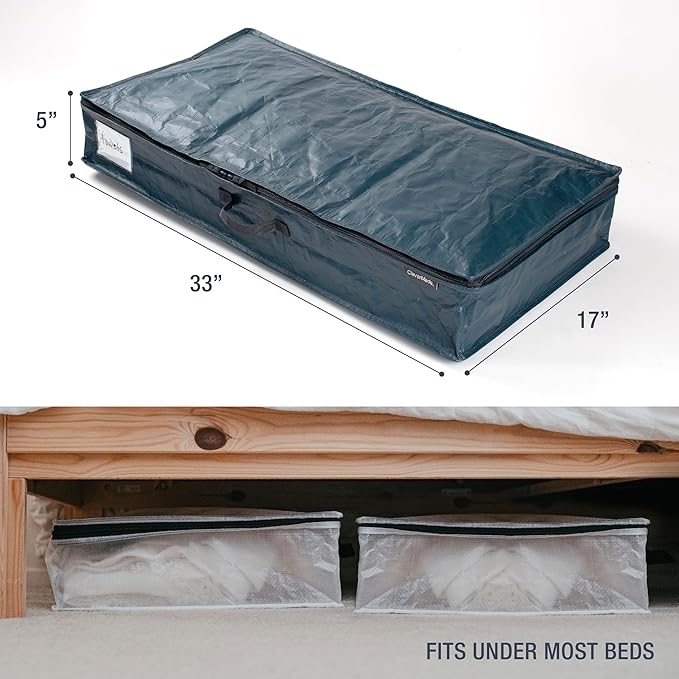 CleverMade Under Bed Storage Bag - 46L - Pack of 2 - Ocean - Collapsible Storage for Shoes and Clothes Easy Use - Heavy Duty Utility Bag Home