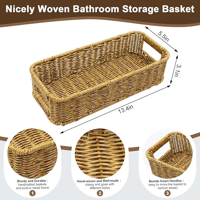 Toilet Paper Storage Basket, Wicker Baskets for Toilet Tank Top, Small Woven Basket Basket Bedroom Kitchen Bathroom Shelf Organizer Decor