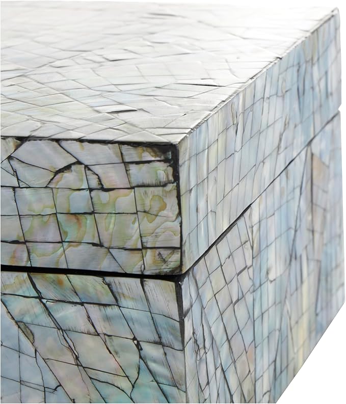 Deco 79 Mother of Pearl Shell Abstract Handmade Decorative Box Angular Mosaic Storage Decorative Keepsake Box with Iridescent Finish, Set of 2 Storage Box 12", 8"W, Multi Colored