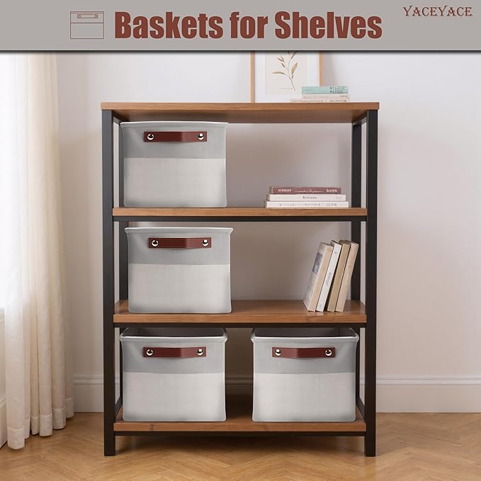 Storage Basket Foldabel, 4 Pack 15"x11"x9.5" Storage Bins for Shelves, Cloth, Toy, Linen Fabric Basket for Office, Home Organizing, Decorative