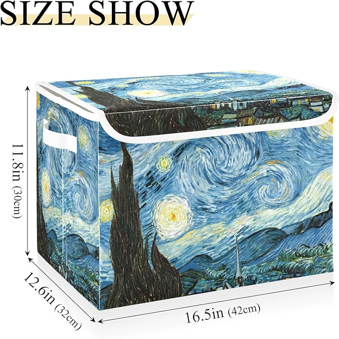 Collapsible Storage Bins with Lids Decorative Fabric Storage Cubes Closet Organizer and Storage Basket Boxes Containers for Clothes Box Chest Folding Rectangle Starry Night