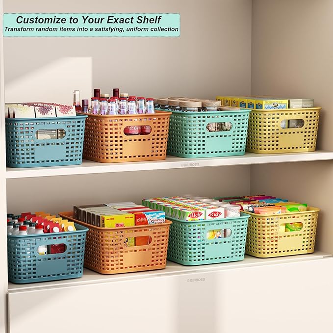Plastic Storage Basket for Organizing 12 Pack Small Colored Storage Bins Container for Shelves, Colorful Shelf Baskets with Handles for Organization