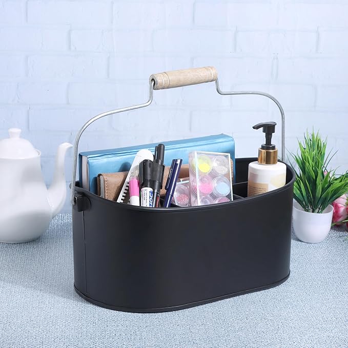 Alpha Living Home 4 Compartment Metal Flatware Caddy Silverware & Condiment Holder Cutlery Organizer Flatware Organizer - Perfect for Kitchen, Dining, and Picnics (Black)