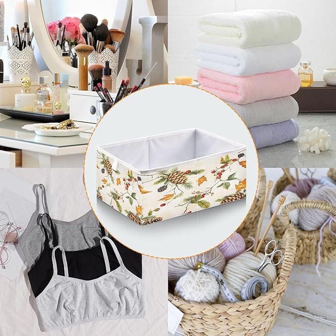 Bolaz Autumn Leaves Pine Cones Closet Organizers Storage Cubes Storage Bins Shelf Baskets Containers for Home Room Office,Square