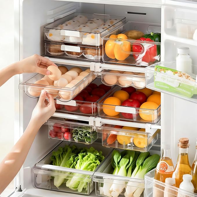 Egg Storage for Refrigerators,Egg Holder for Fridge,Pull Out with Handle,Eggs 18 Count Fit for Refrigerator Shelf Under 0.6 Inch,Easy to Install