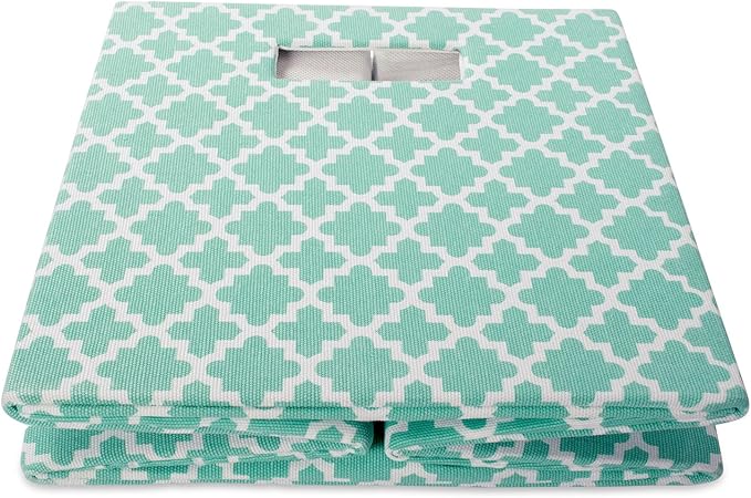 DII Hard Sided Collapsible Fabric Storage Container for Nursery, Offices, & Home Organization, (11x11x11) - Lattice Aqua