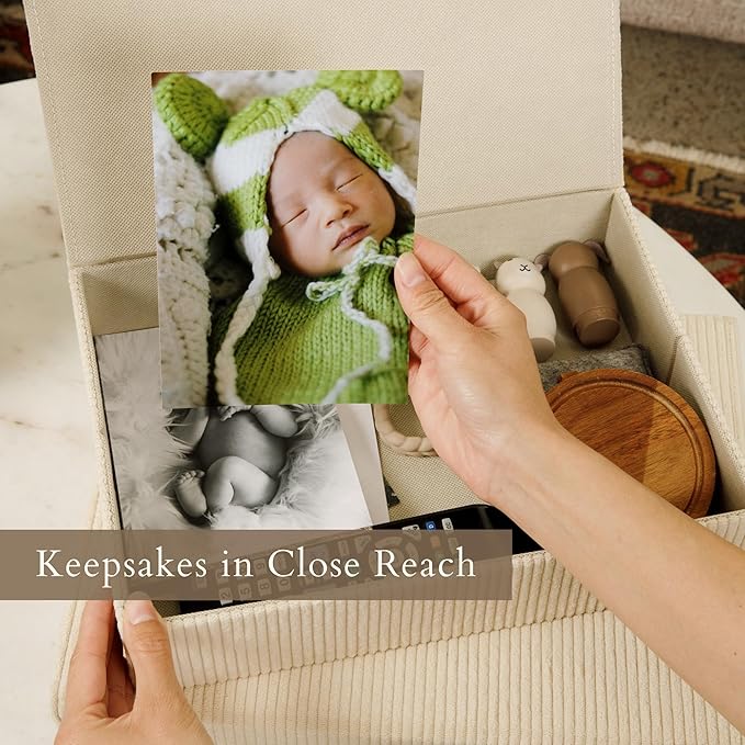 Cozy Corduroy Decorative Keepsake Storage Boxes with Lids - Set of 2 Giftable Haven Boxes For Photos, Memory Box, Bookshelf Decor, Photo Box, Keepsake Storage, Home Décor, Manage Clutter