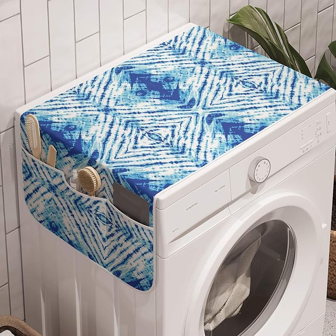 Ambesonne Psychedelic Washing Machine Organizer Pack of 2, Grunge Style Hippie Eastern Like Indonesian Folk Effect Design, Anti-Slip Cover for Washers Dryers, 47" x 18.5", Pale Blue