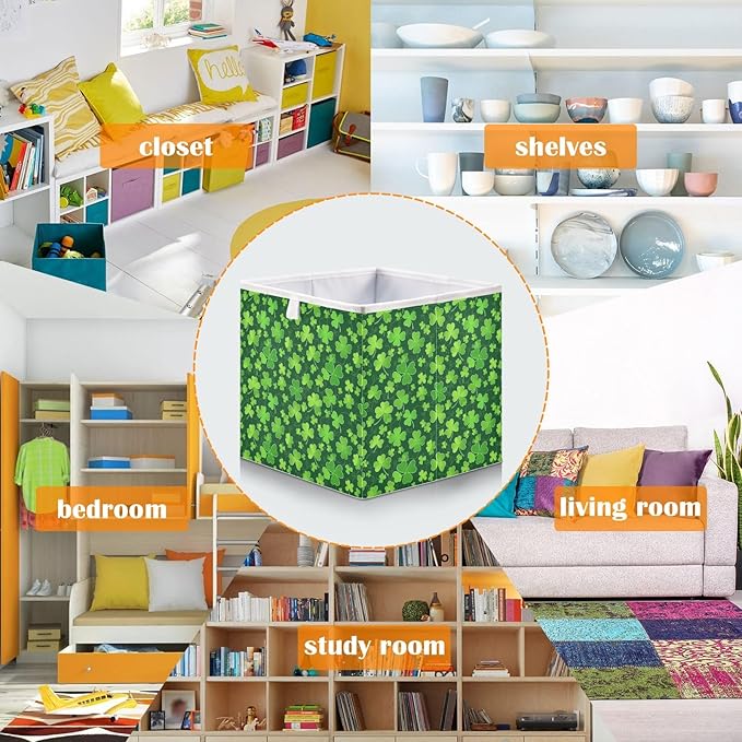 Bolaz Clover St Patrick Day Closet Organizers Storage Cubes Storage Bins Shelf Baskets Containers for Home Room Office,Rectangle