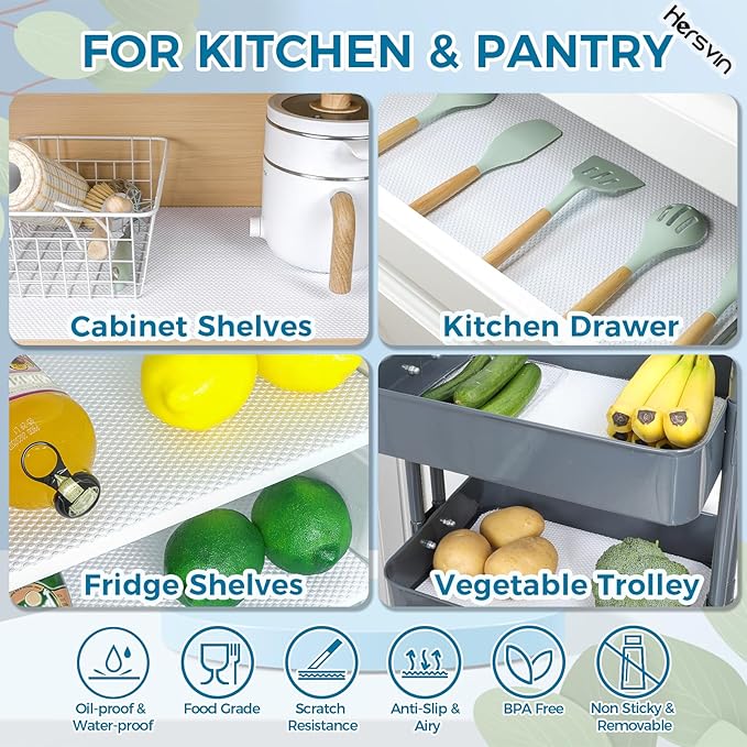 Hersvin Shelf Liners 20 in x 20 ft EVA Drawer Mats, Non-Adhesive Cupboard Pad, Kitchen Cabinet Lining Fridge Cushion (White Dot, 50.8cmx610cm)
