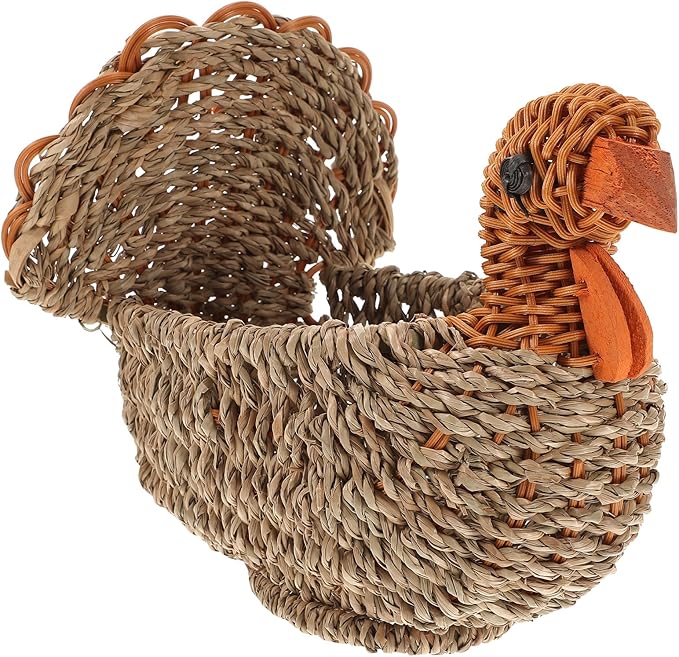 ARTIBETTER Woven Storage Basket 9.05X5.70X3.54In Portable Sundries Organizer with Straw Turkey Pattern Light Grey Home Storage Basket for Kitchen Dining Room