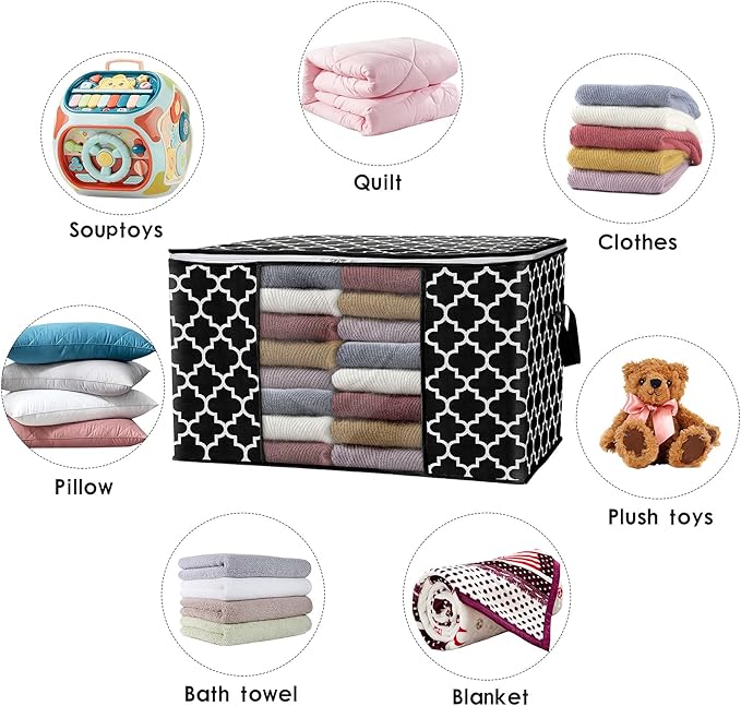 ISELIFE Storage Bags 100L 2-Pack Large Blanket Clothes Organization and Storage Containers for Bedding, Comforters, Foldable Organizer with Reinforced Handle, Clear Window, Sturdy Zippers, Black