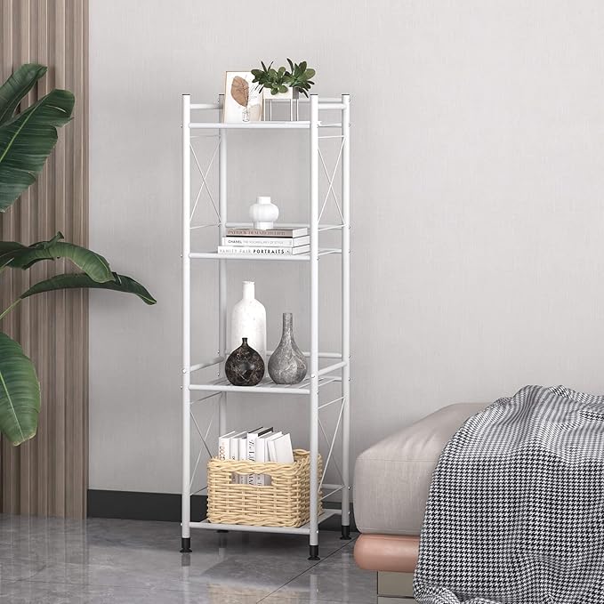 TZAMLI 4 Tier Shelving Unit, Freestanding Bathroom Storage Shelves, Metal Heavy Duty Storage Rack Shelf for Small Space Kitchen Balcony Office, White