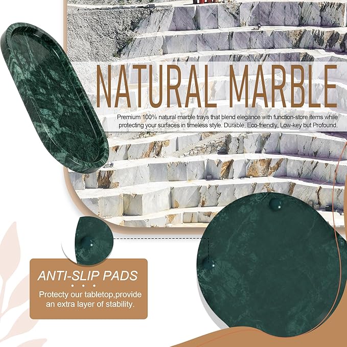 Natural Marble Tray, Green Stone Tray, Vanity Decorative Tray for Countertop, Catchall for Perfume, Candles, Skincare, Jewelry Dish, Bathroom Tray, Hotel Supplies